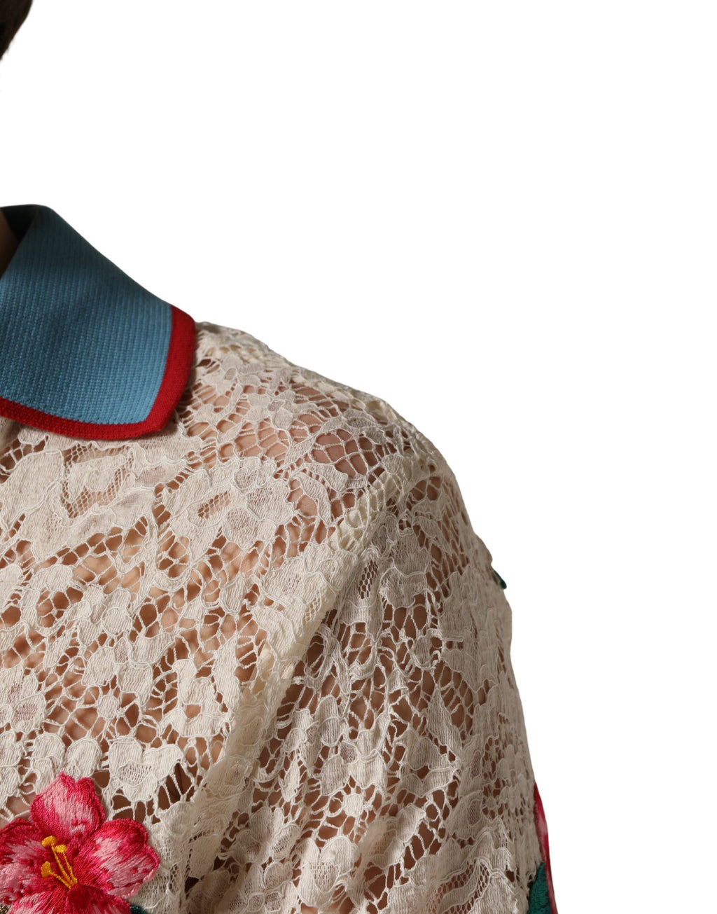 Beige Floral Tennis Club Lace Polo T-shirt