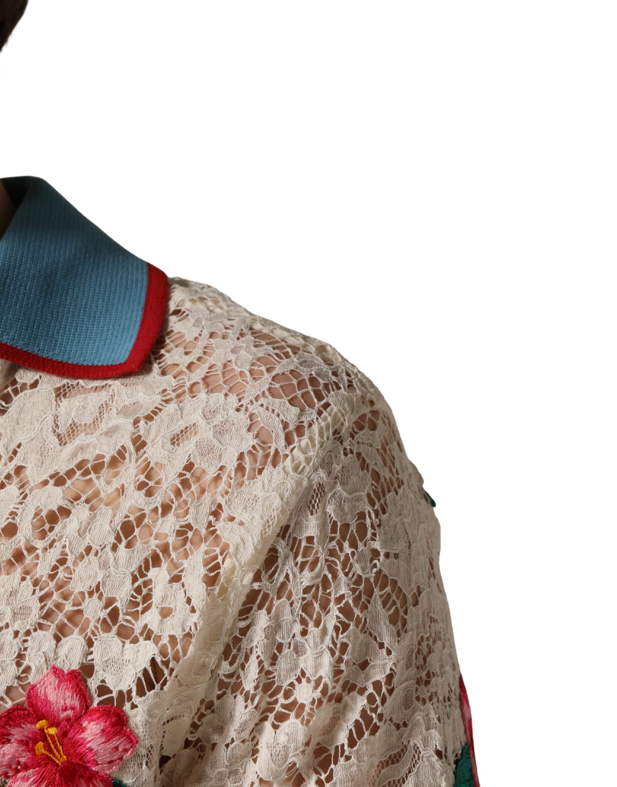 Beige Floral Tennis Club Lace Polo T-shirt