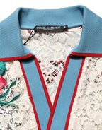 Beige Floral Tennis Club Lace Polo T-shirt