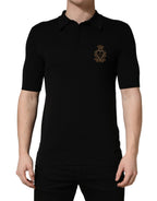 Black Heraldic Crest Patch Silk Polo T-shirt