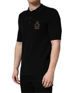 Black Heraldic Crest Patch Silk Polo T-shirt