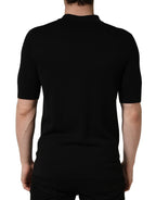 Black Heraldic Crest Patch Silk Polo T-shirt