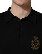 Black Heraldic Crest Patch Silk Polo T-shirt
