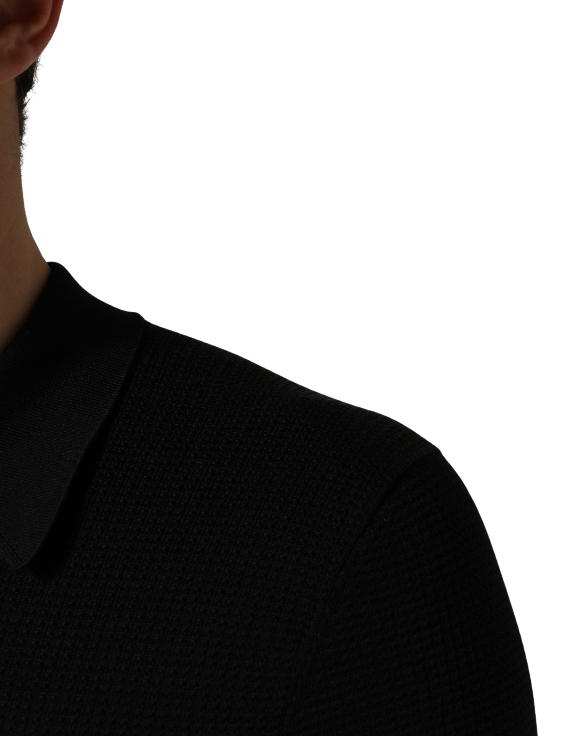 Black Heraldic Crest Patch Silk Polo T-shirt