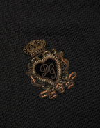 Black Heraldic Crest Patch Silk Polo T-shirt