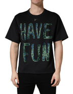 Black Have Fun Embellished Crew Neck T-shirt