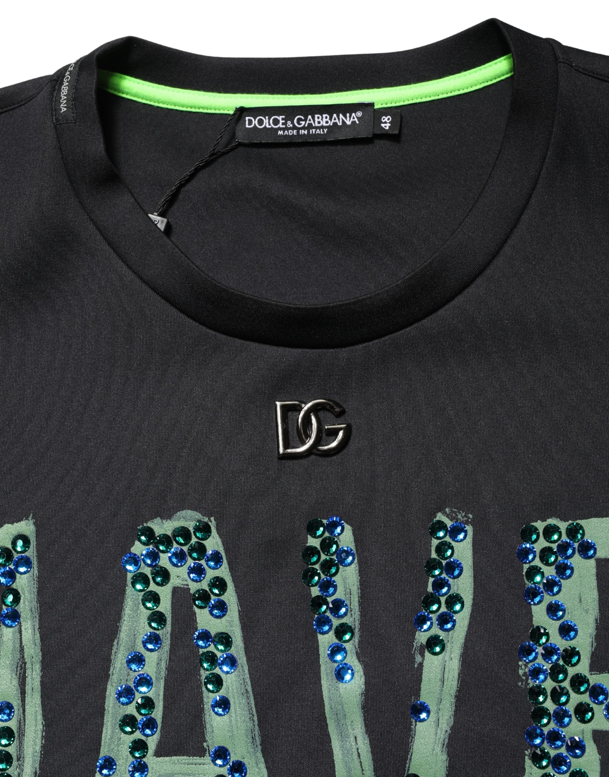 Black Have Fun Embellished Crew Neck T-shirt