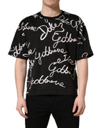 Black Script Logo Print Men Crew Neck T-shirt
