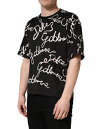 Black Script Logo Print Men Crew Neck T-shirt
