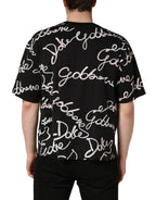 Black Script Logo Print Men Crew Neck T-shirt