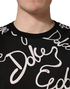 Black Script Logo Print Men Crew Neck T-shirt