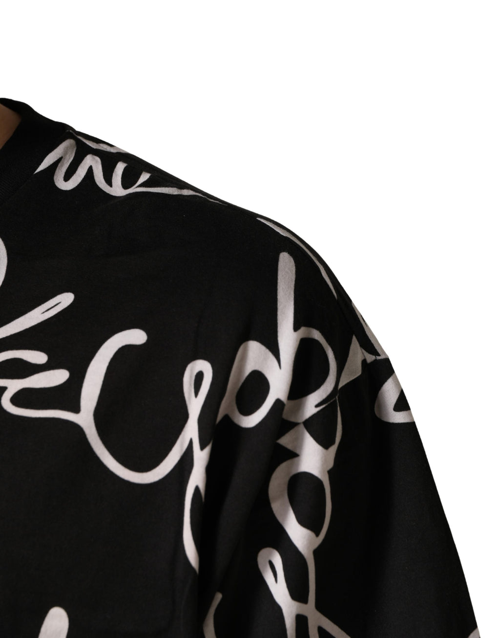 Black Script Logo Print Men Crew Neck T-shirt