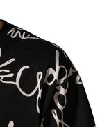 Black Script Logo Print Men Crew Neck T-shirt