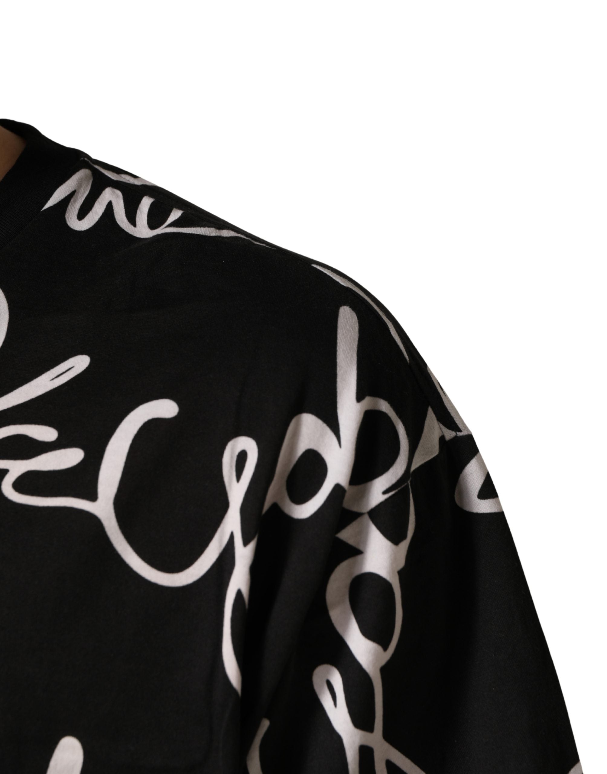 Black Script Logo Print Men Crew Neck T-shirt