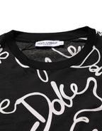 Black Script Logo Print Men Crew Neck T-shirt
