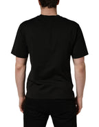 Black Cotton Short Sleeves Crew Neck  T-shirt