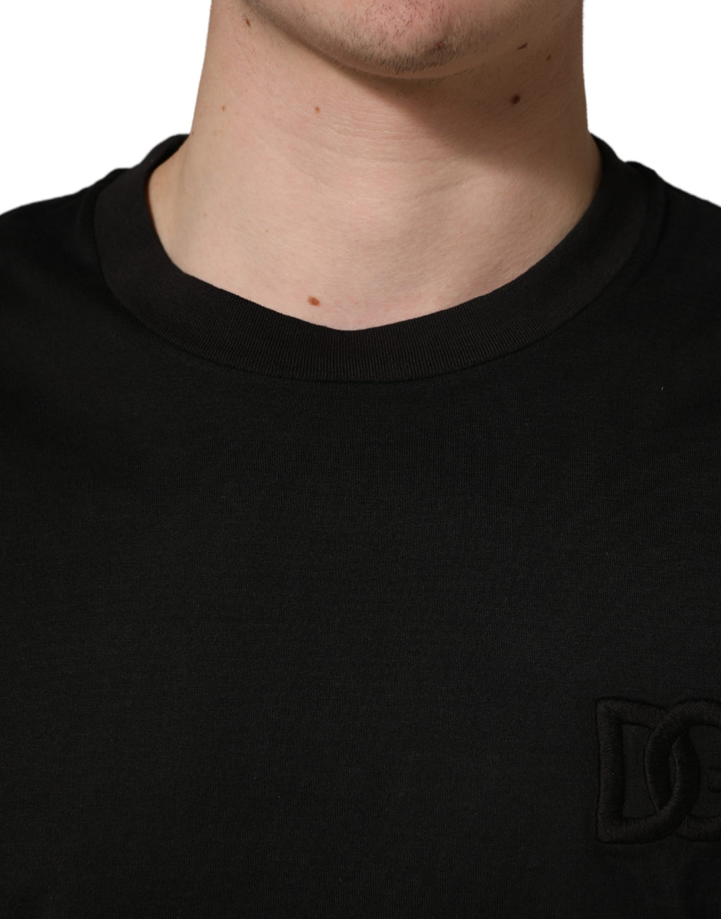 Black Cotton Short Sleeves Crew Neck  T-shirt