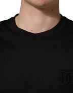 Black Cotton Short Sleeves Crew Neck  T-shirt