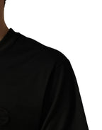 Black Cotton Short Sleeves Crew Neck  T-shirt