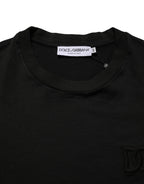 Black Cotton Short Sleeves Crew Neck  T-shirt