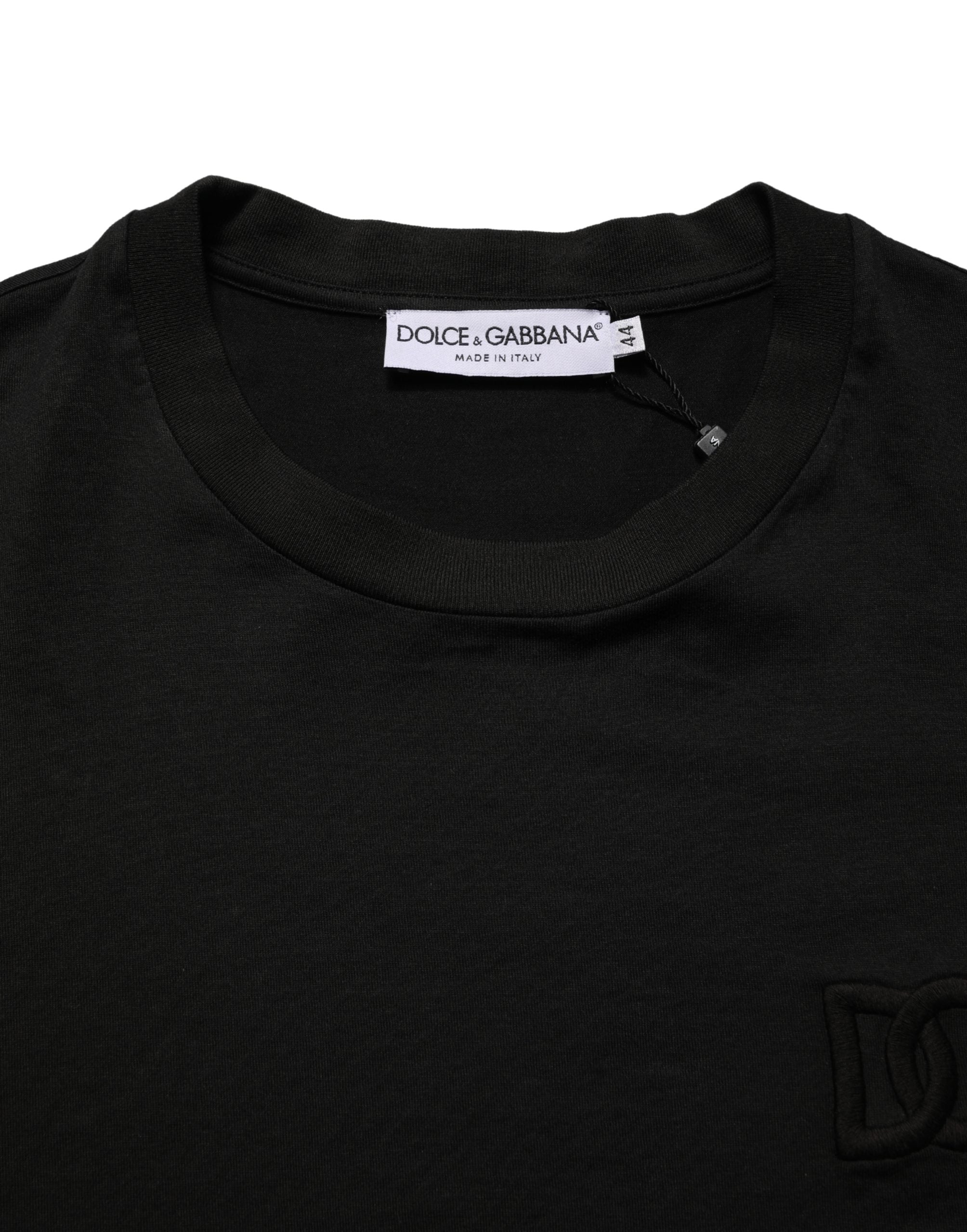 Black Cotton Short Sleeves Crew Neck  T-shirt