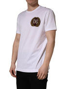 White DG Leaf Embroidery Crew Neck  T-shirt