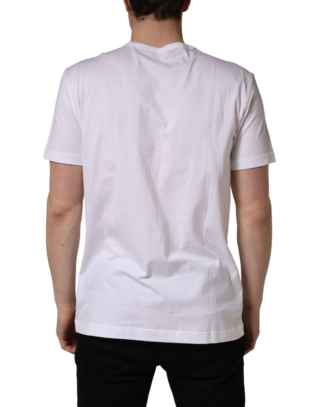 White DG Leaf Embroidery Crew Neck  T-shirt