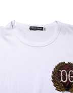White DG Leaf Embroidery Crew Neck  T-shirt