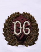 White DG Leaf Embroidery Crew Neck  T-shirt