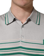 Gray Green Striped Logo Silk Polo T-shirt