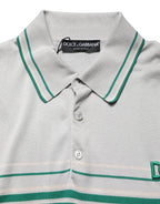 Gray Green Striped Logo Silk Polo T-shirt