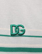 Gray Green Striped Logo Silk Polo T-shirt