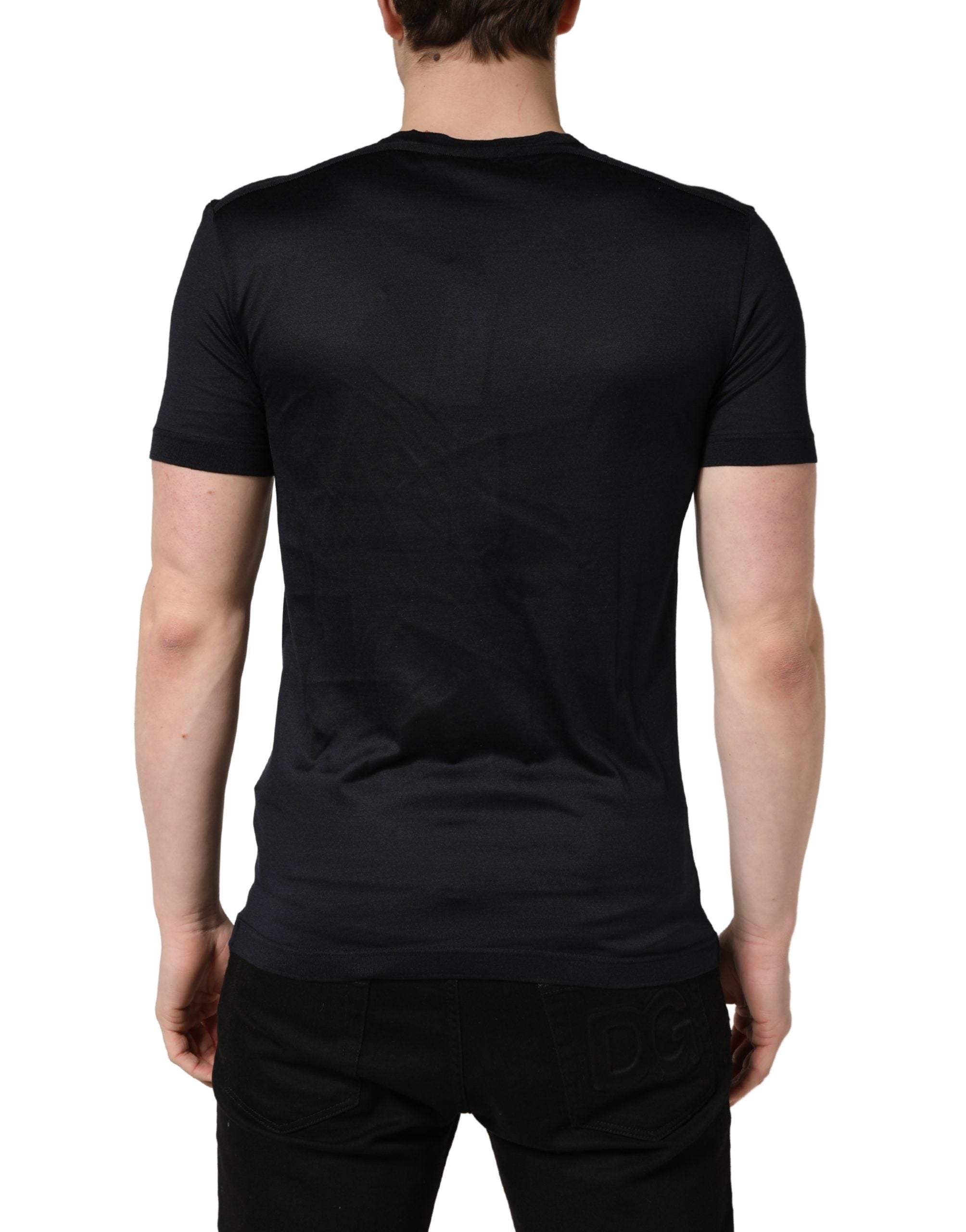 Dark Blue DG Logo Silk Men Crew Neck T-shirt