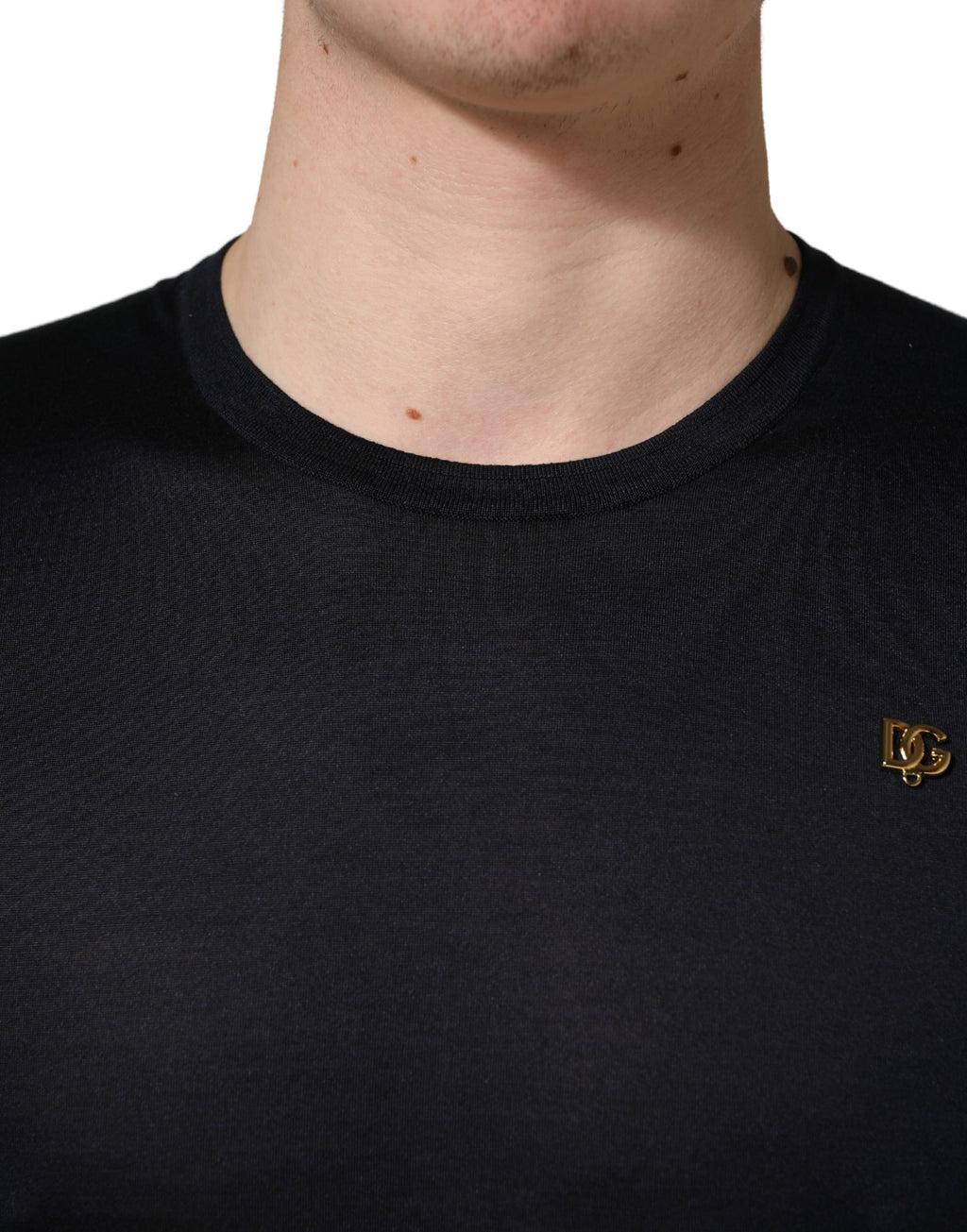 Dark Blue DG Logo Silk Men Crew Neck T-shirt