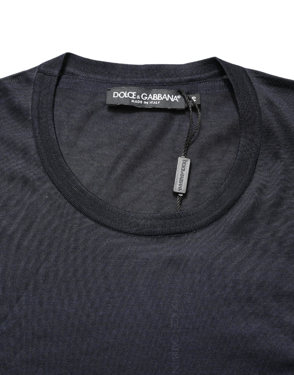 Dark Blue DG Logo Silk Men Crew Neck T-shirt