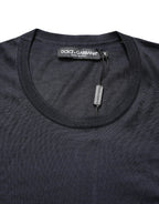 Dark Blue DG Logo Silk Men Crew Neck T-shirt