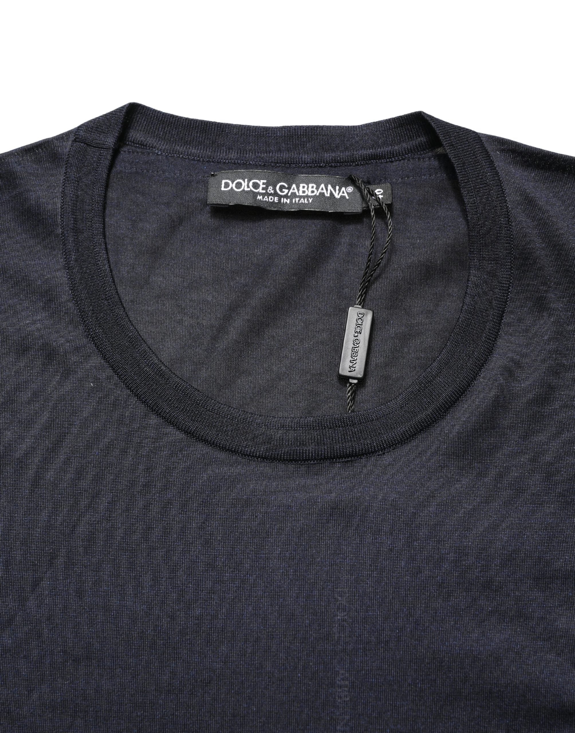 Dark Blue DG Logo Silk Men Crew Neck T-shirt