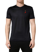 Dark Blue DG Logo Silk Men Crew Neck T-shirt