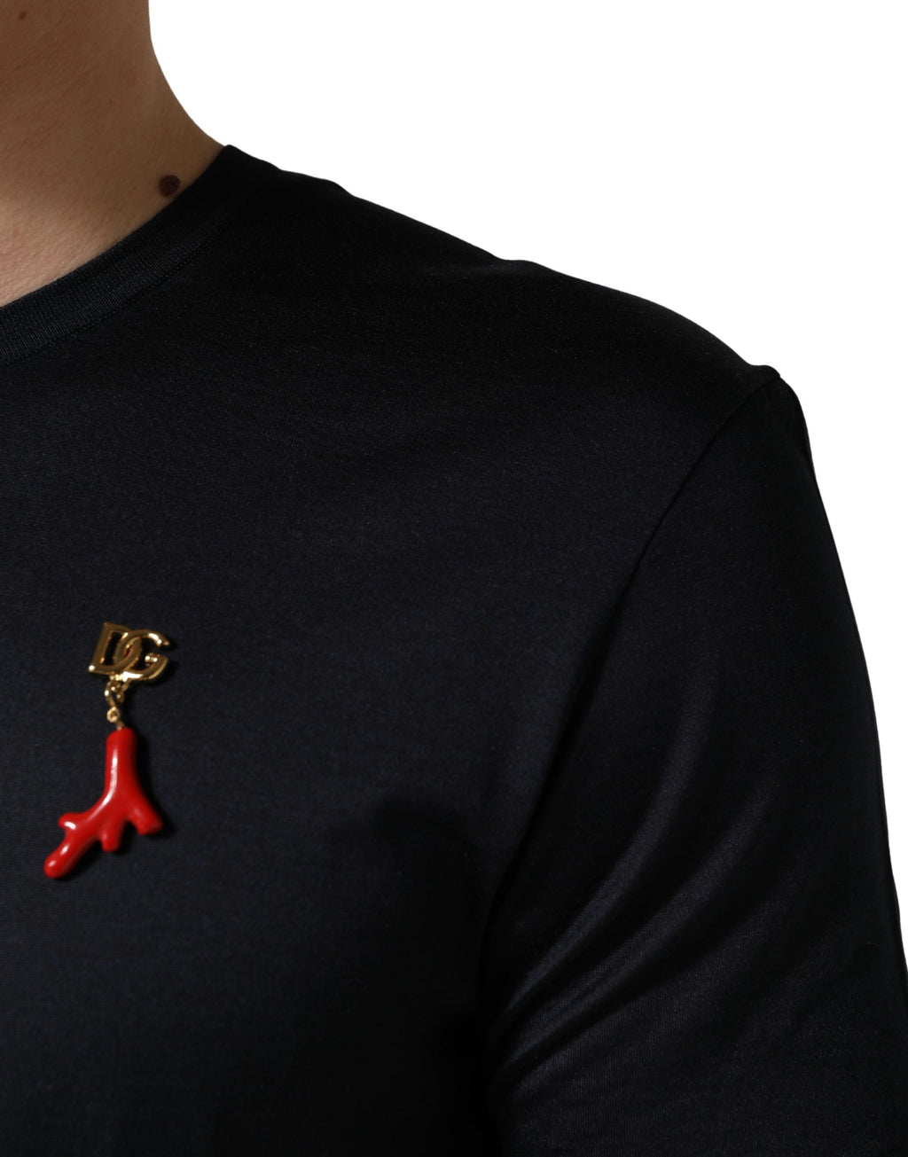 Dark Blue DG Logo Silk Men Crew Neck T-shirt