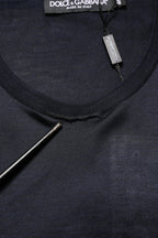 Dark Blue DG Logo Silk Men Crew Neck T-shirt