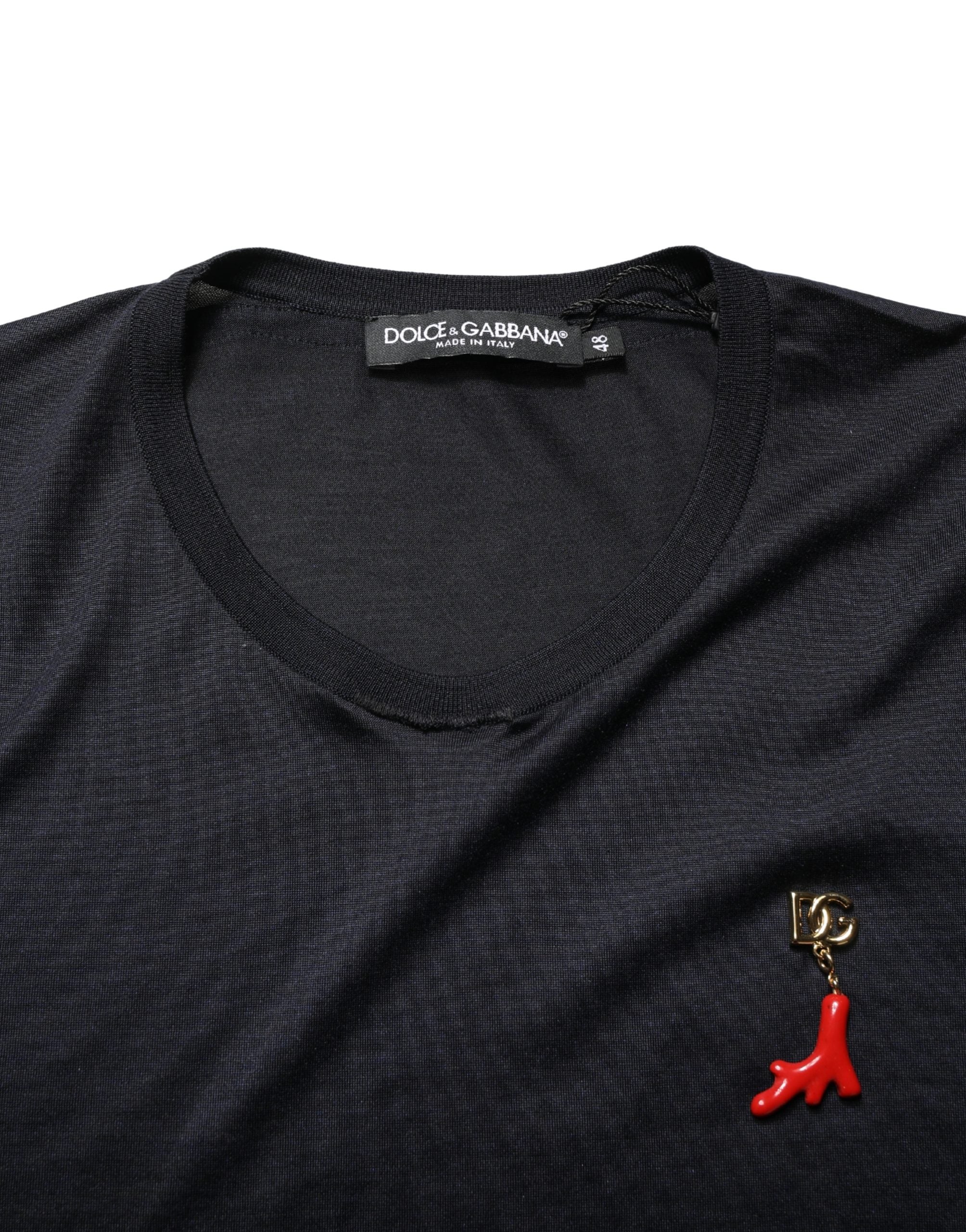 Dark Blue DG Logo Silk Men Crew Neck T-shirt