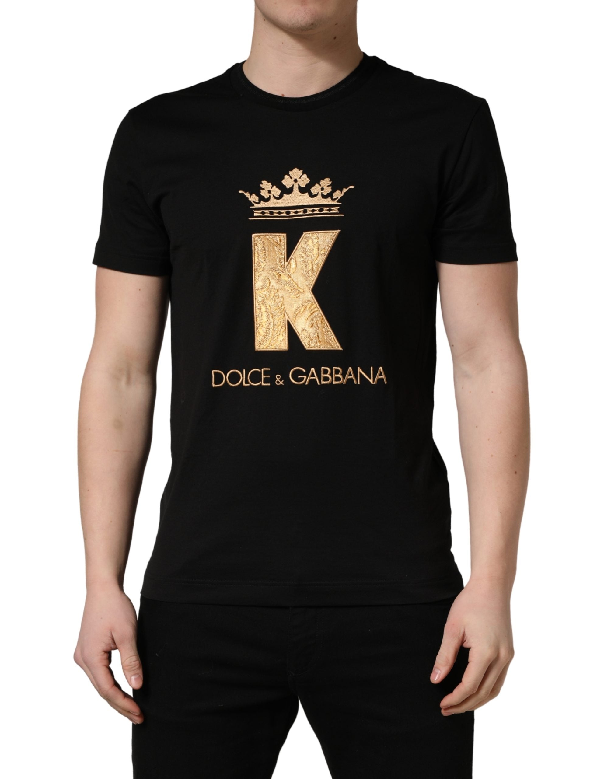 Black King Patch Cotton Men CrewNeck T-shirt