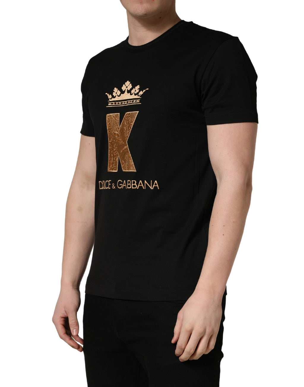 Black King Patch Cotton Men CrewNeck T-shirt