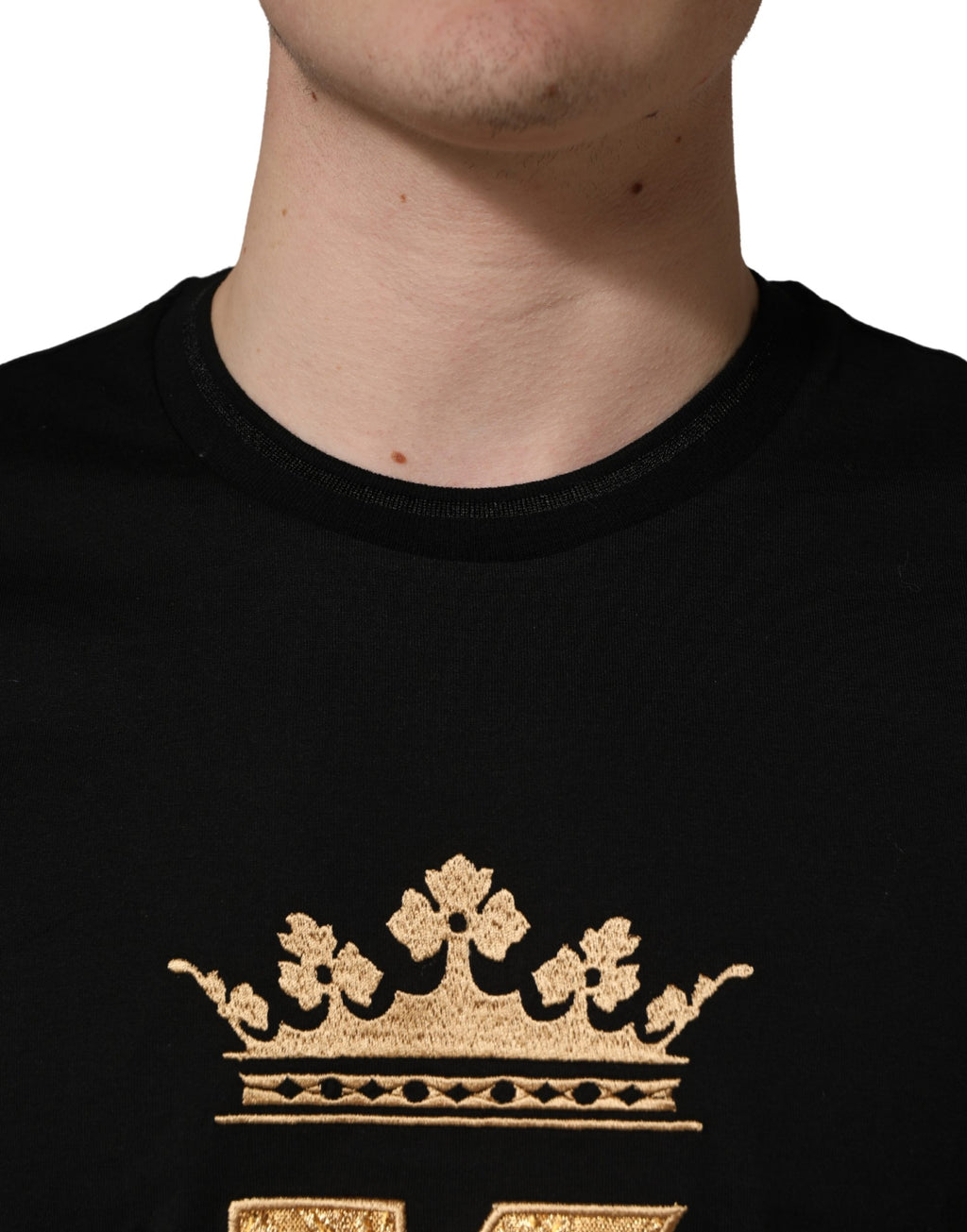Black King Patch Cotton Men CrewNeck T-shirt