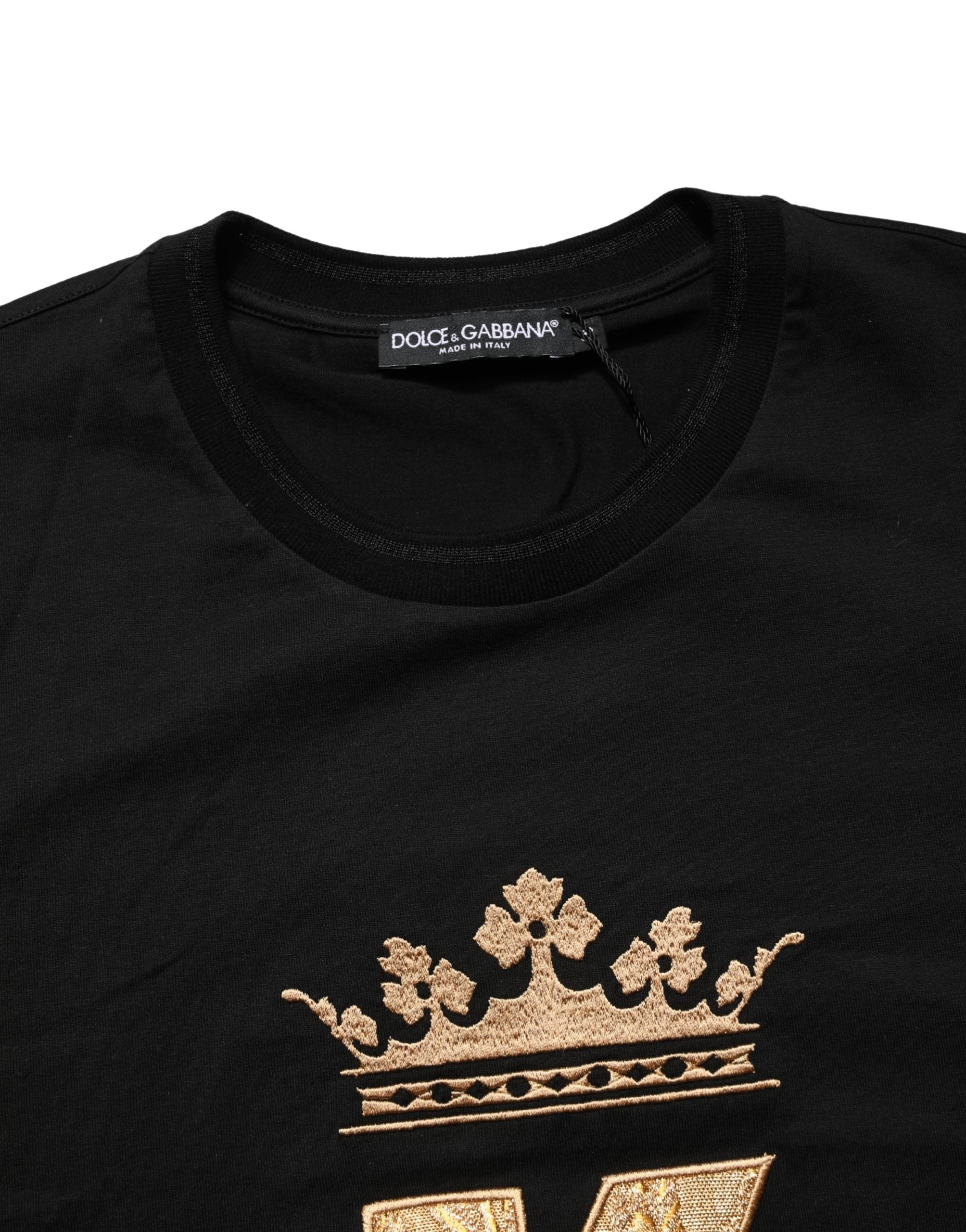 Black King Patch Cotton Men CrewNeck T-shirt