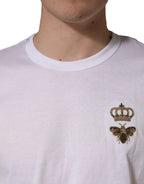 White Bee Crown Embroidery Cotton Men T-shirt