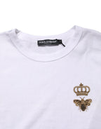 White Bee Crown Embroidery Cotton Men T-shirt