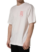 White Graphic Print Cotton Crew Neck  T-shirt