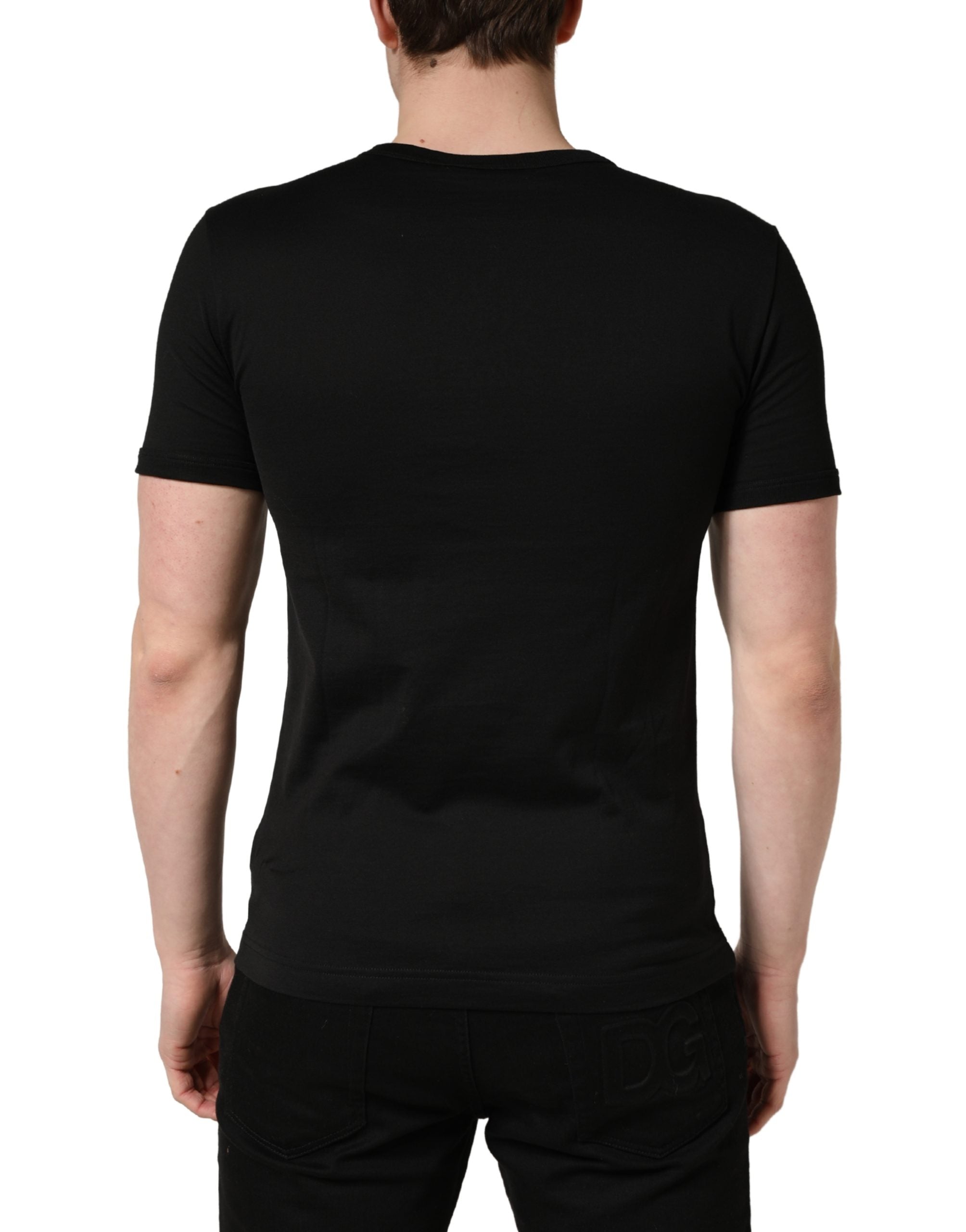 Black Crown Embroidery Men Crew Neck  T-shirt