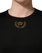 Black Crown Embroidery Men Crew Neck  T-shirt